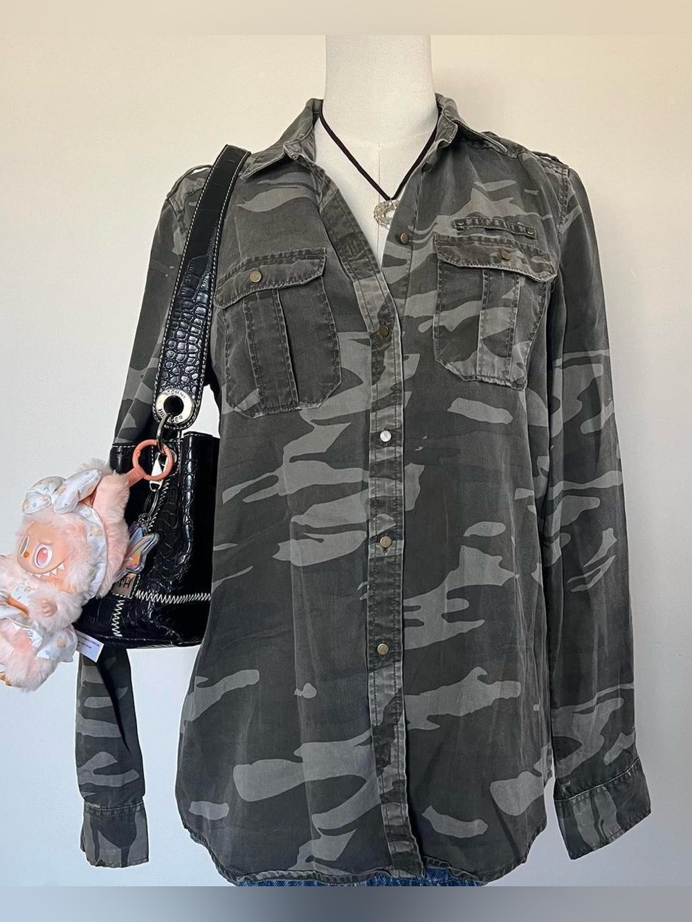 Express Green Camouflage Button-Up Shirt